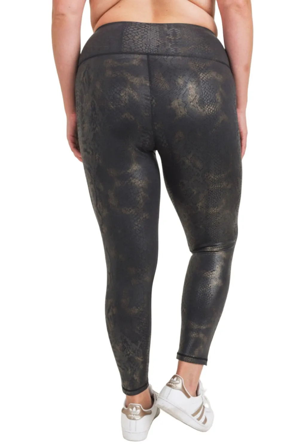 Mono B Black Gold Snake Folienprint Highwaist Leggings APH3006 und Plus