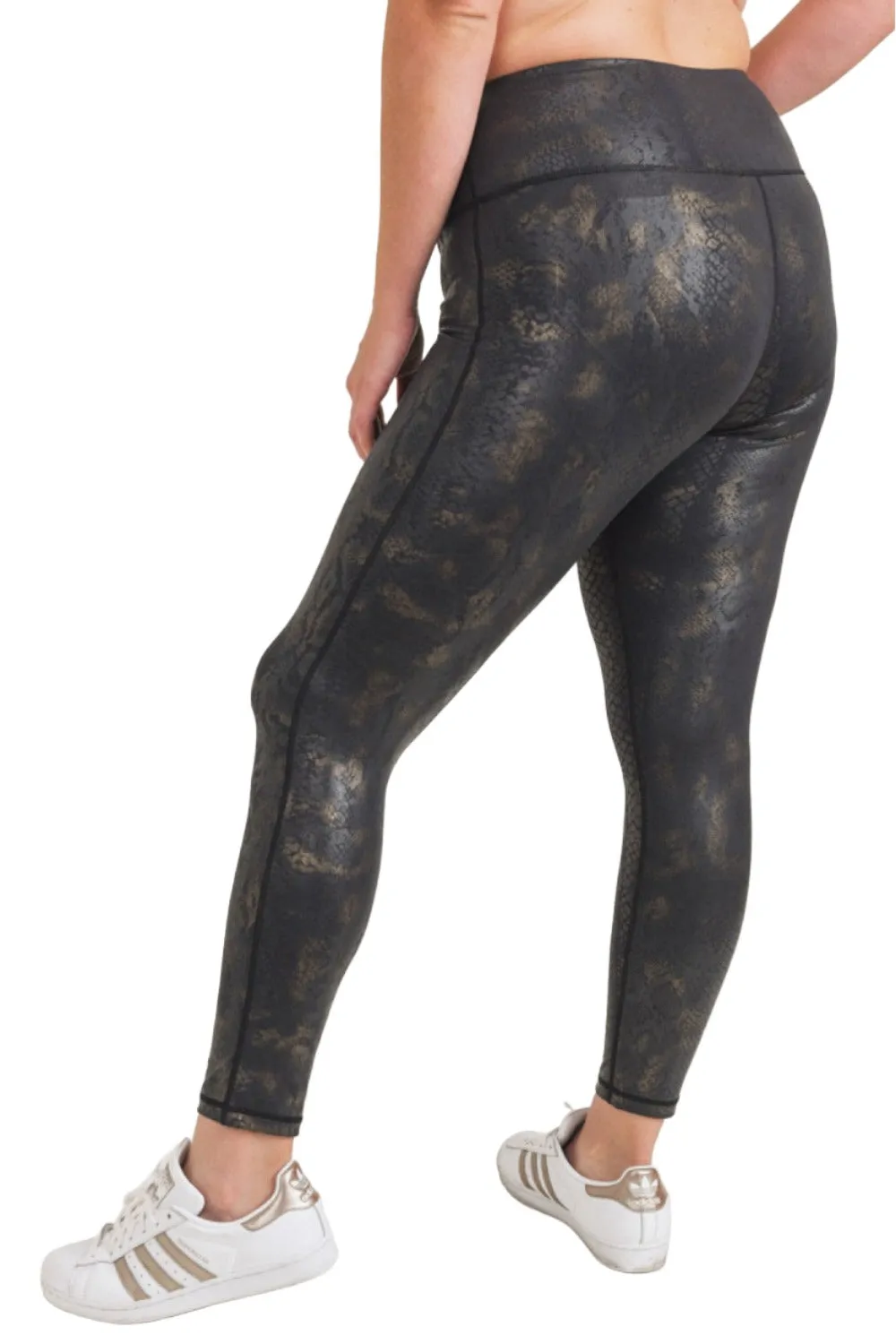 Mono B Black Gold Snake Folienprint Highwaist Leggings APH3006 und Plus