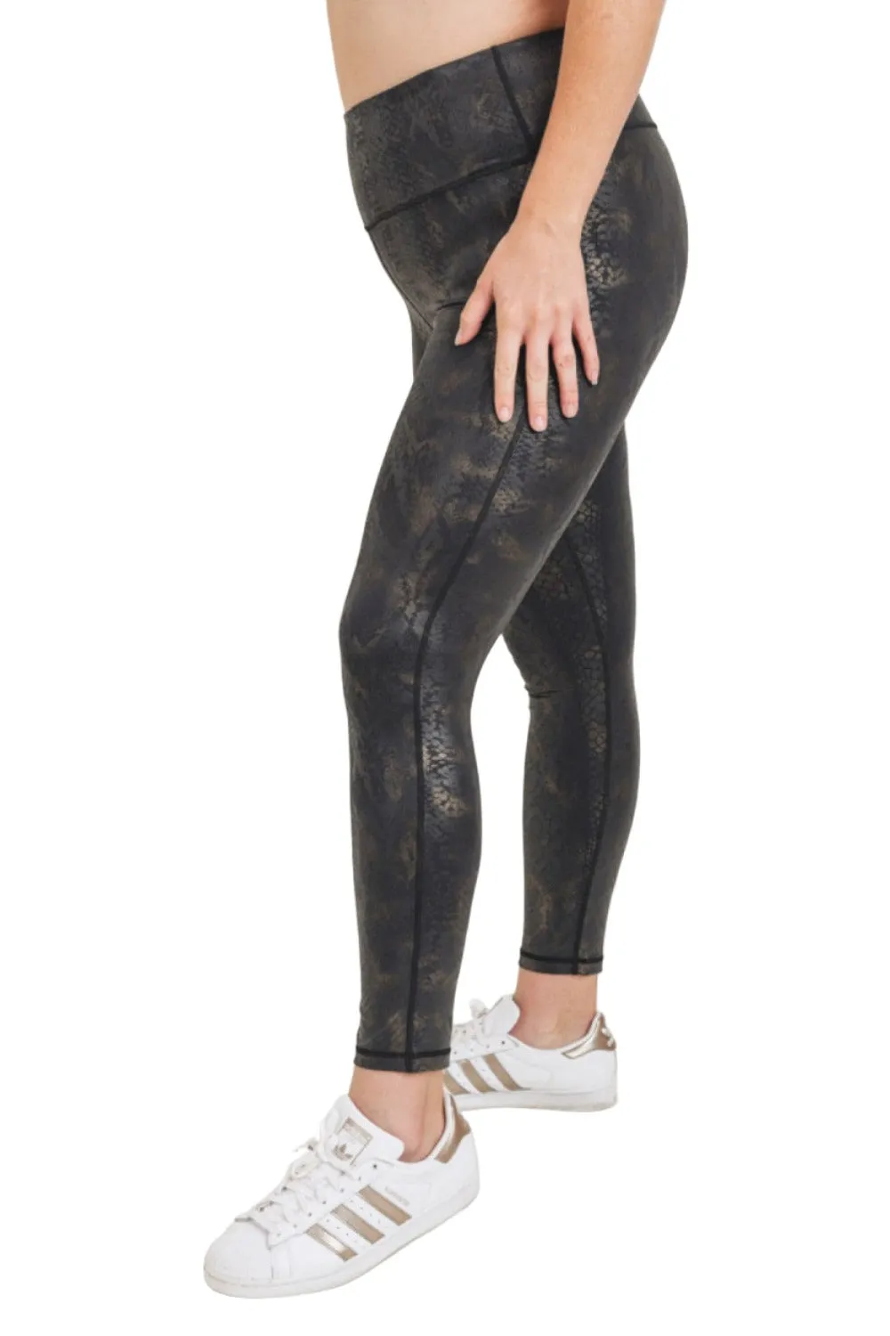 Mono B Black Gold Snake Folienprint Highwaist Leggings APH3006 und Plus