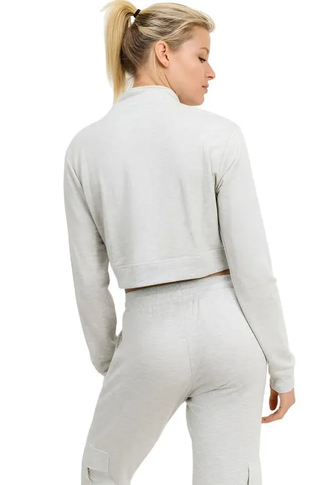 Mono B Crop Halbzip-Pullover KT11203 Grau