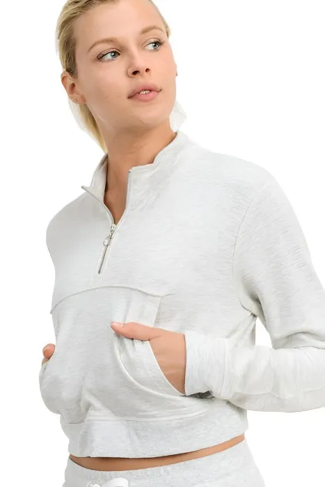 Mono B Crop Halbzip-Pullover KT11203 Grau