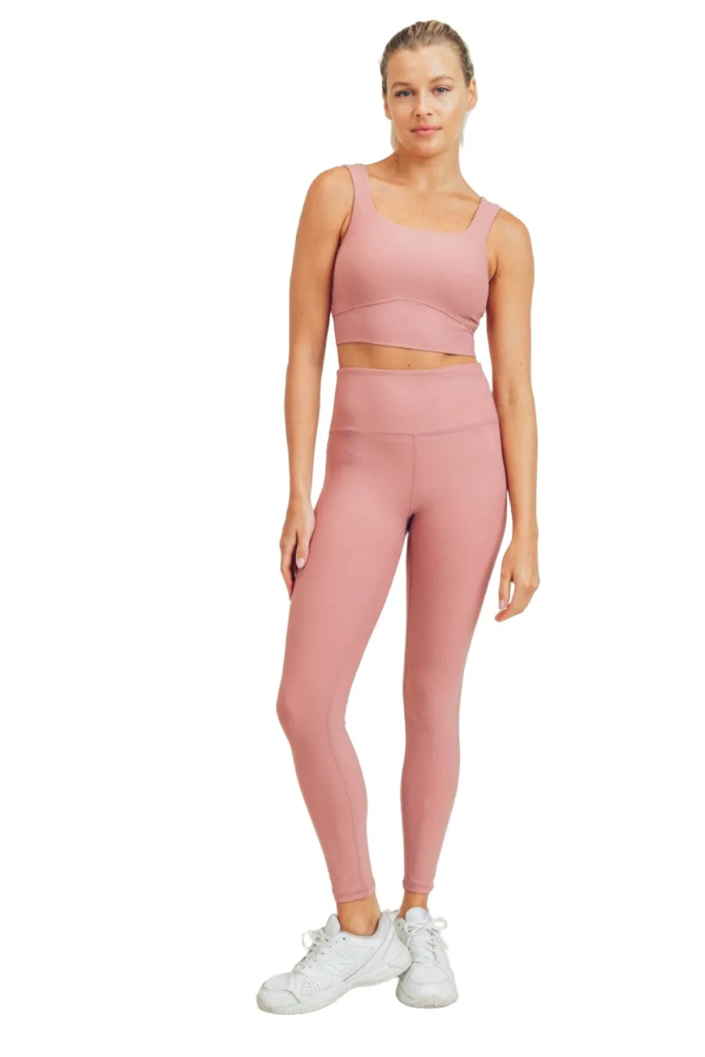 Mono B Mikrogerippte Lycra-Mischung Swoop-Rücken High-Waist Leggings APH3192