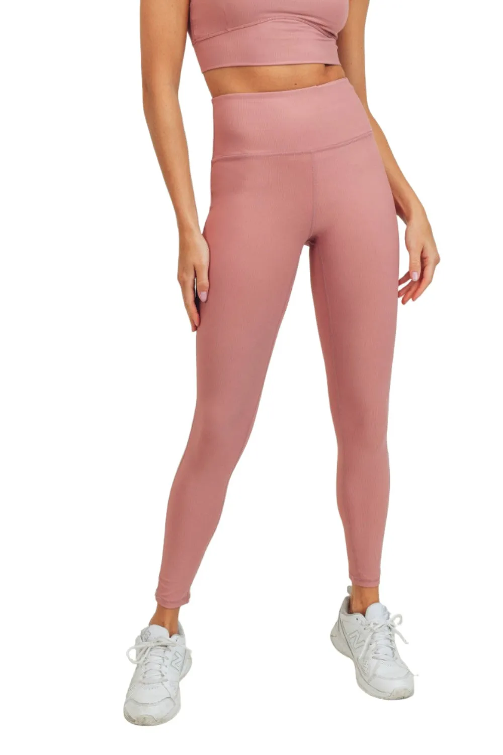 Mono B Mikrogerippte Lycra-Mischung Swoop-Rücken High-Waist Leggings APH3192