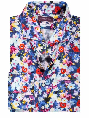 Mehrfarbiges Blumenmuster Leinen Slim Fit Hemd Multi/Schwanz