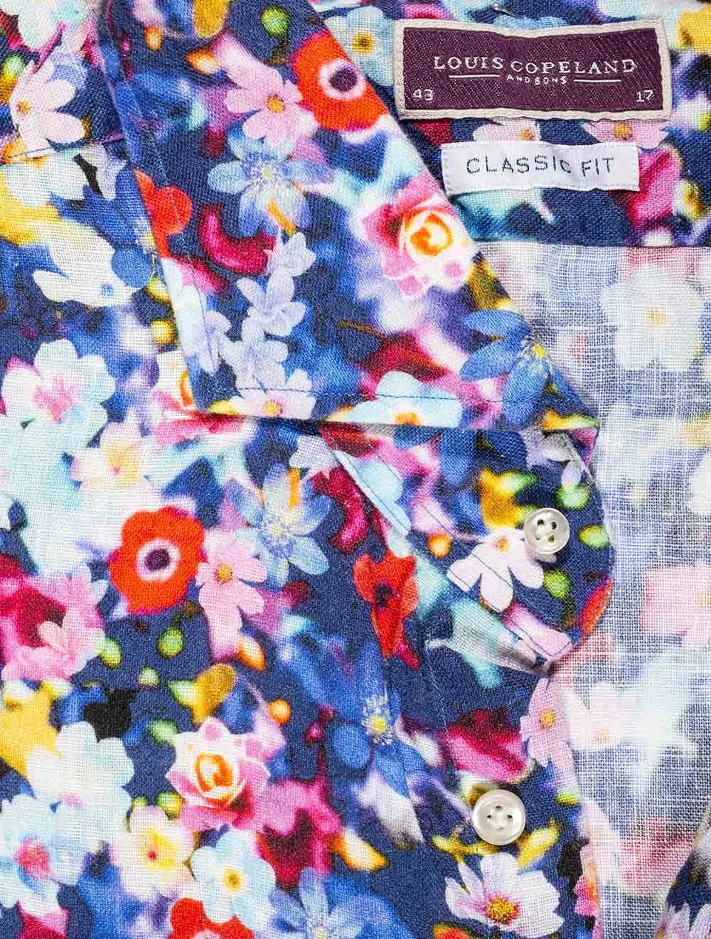 Mehrfarbiges Blumenmuster Leinen Slim Fit Hemd Multi/Schwanz