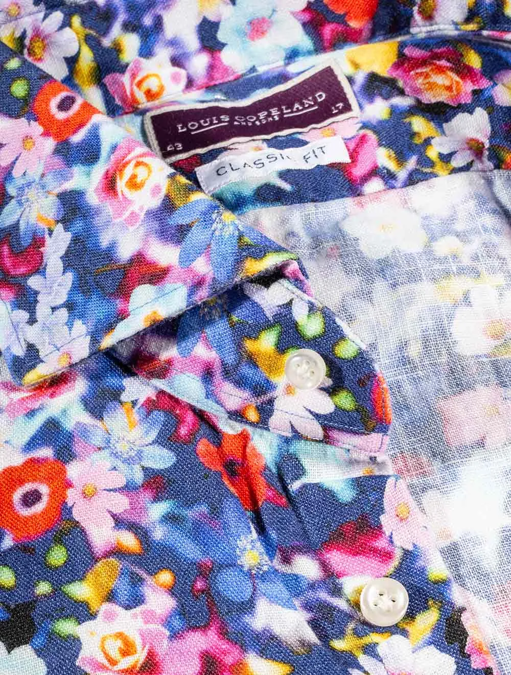 Mehrfarbiges Blumenmuster Leinen Slim Fit Hemd Multi/Schwanz