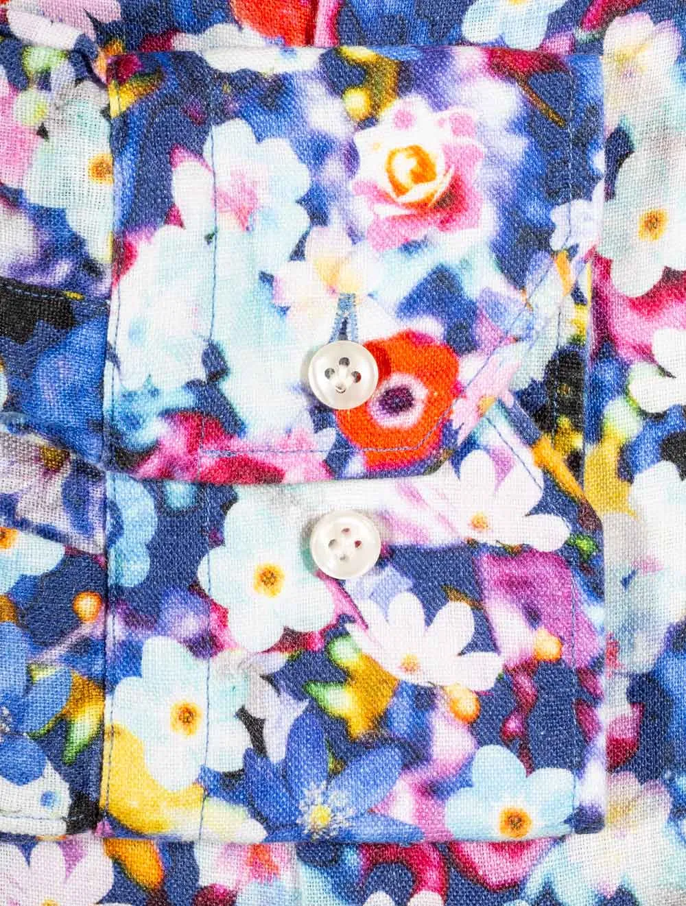 Mehrfarbiges Blumenmuster Leinen Slim Fit Hemd Multi/Schwanz