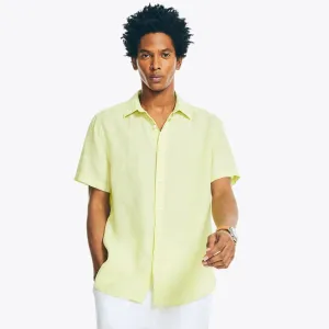 Nautica Herren Hemd mit kurzen Ärmeln aus nachhaltig produziertem Leinen in Hillside Olive von Nautica