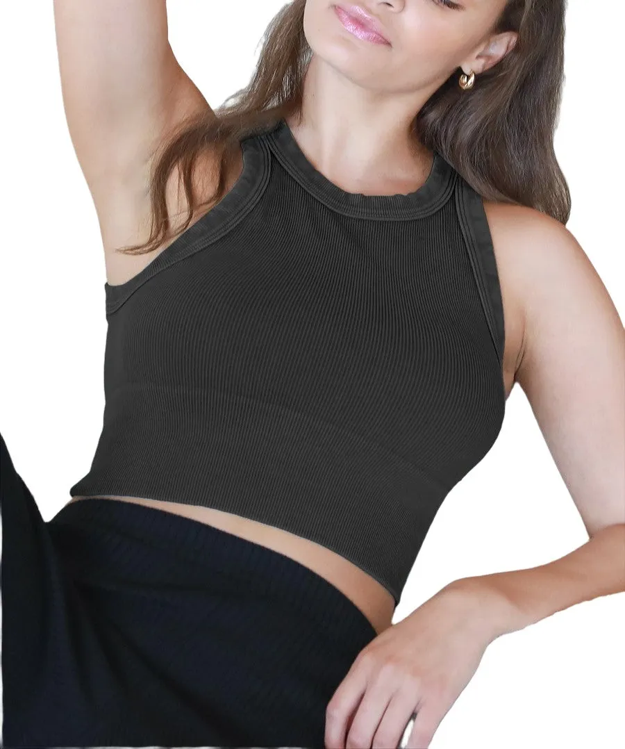 NikiBiki Vintage Rippen Ausschnitt Crop Top NS8261