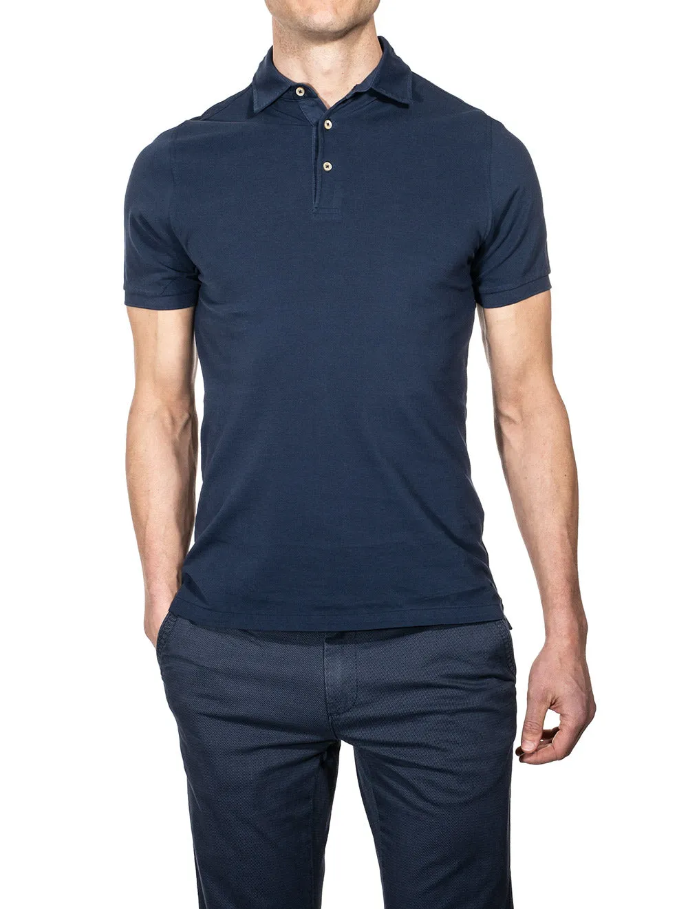 Pigmentgefärbtes Polohemd - Marineblau