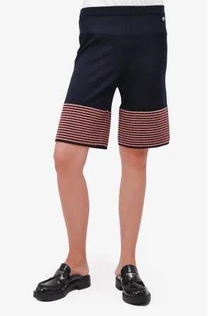 Vorgetragene Chanel™ Marineblau/Gestreift Kaschmir/Seide Strick Lange Schlaghose Größe 38
