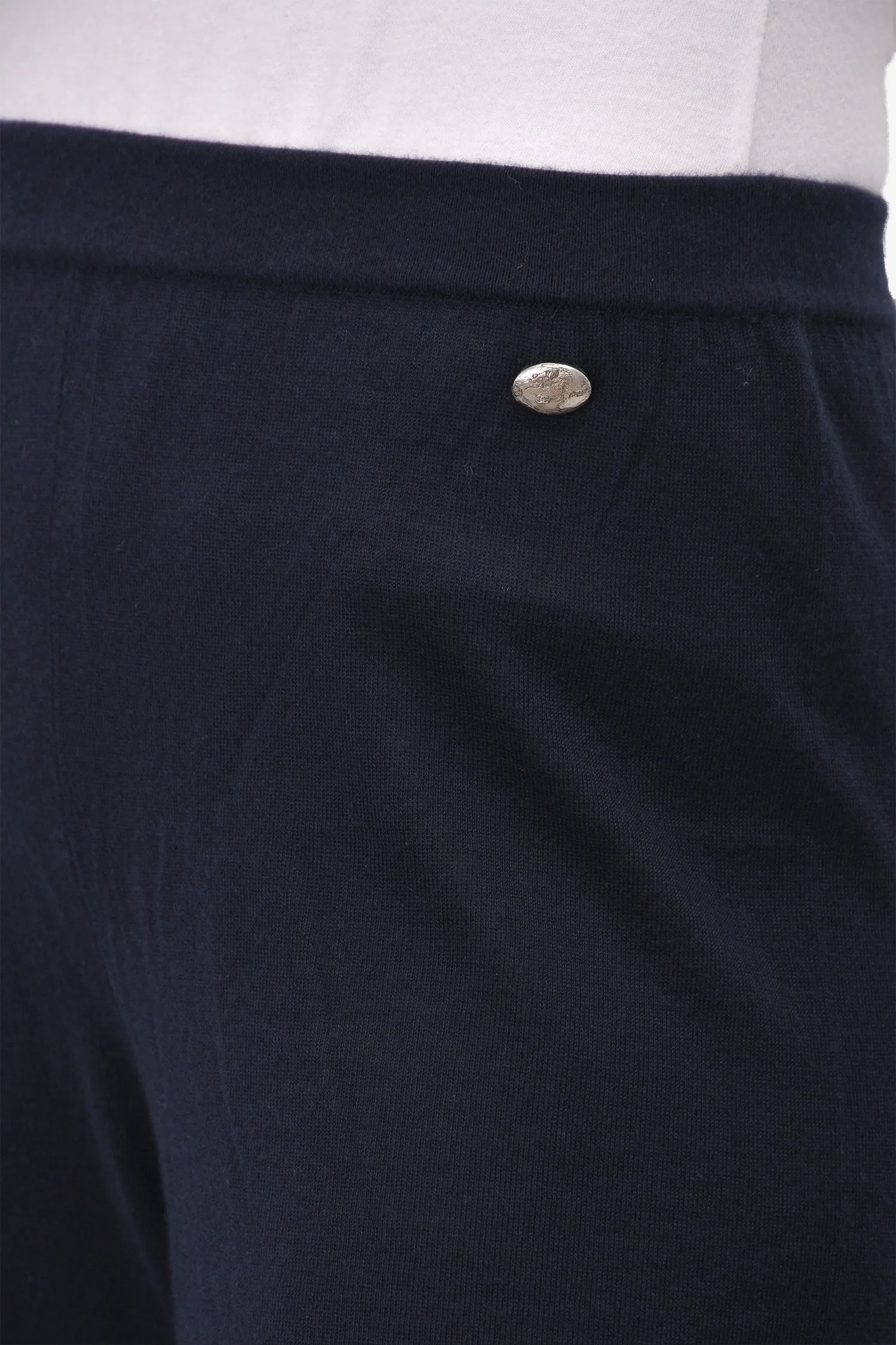 Vorgetragene Chanel™ Marineblau/Gestreift Kaschmir/Seide Strick Lange Schlaghose Größe 38
