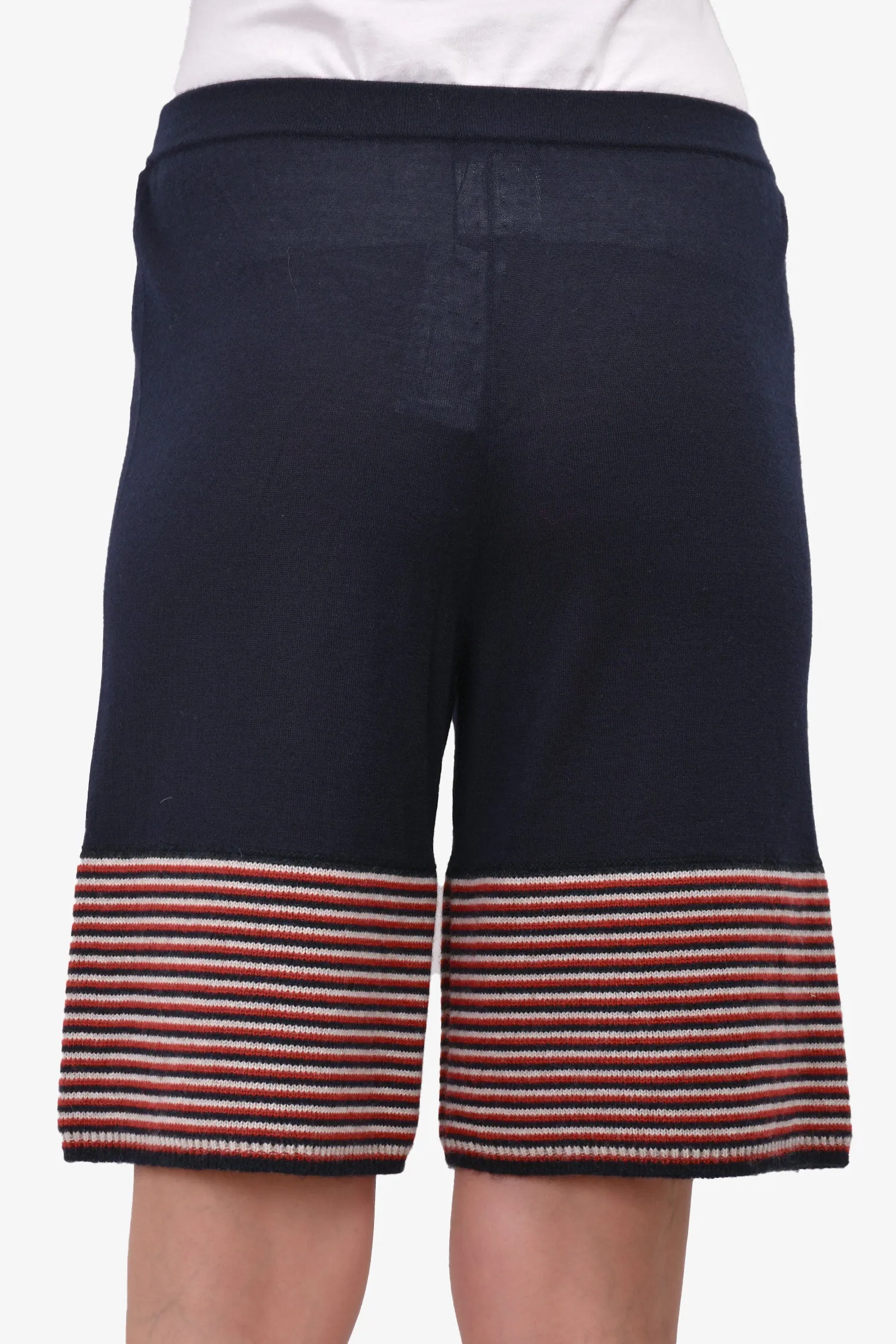Vorgetragene Chanel™ Marineblau/Gestreift Kaschmir/Seide Strick Lange Schlaghose Größe 38
