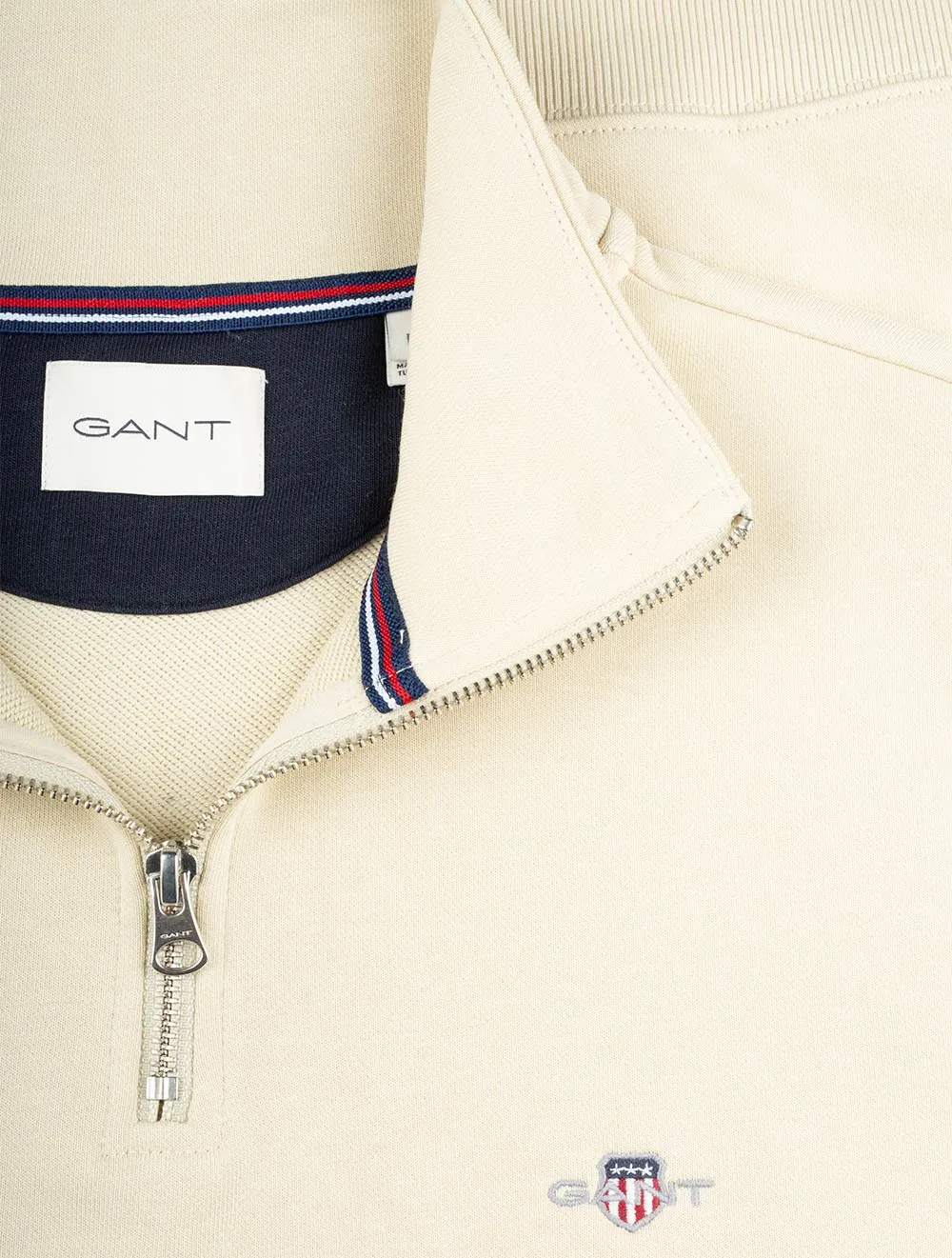 Regular Fit Schutzhalbzip-Sweat in seidigem Beige