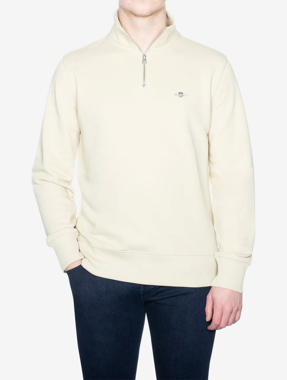 Regular Fit Schutzhalbzip-Sweat in seidigem Beige