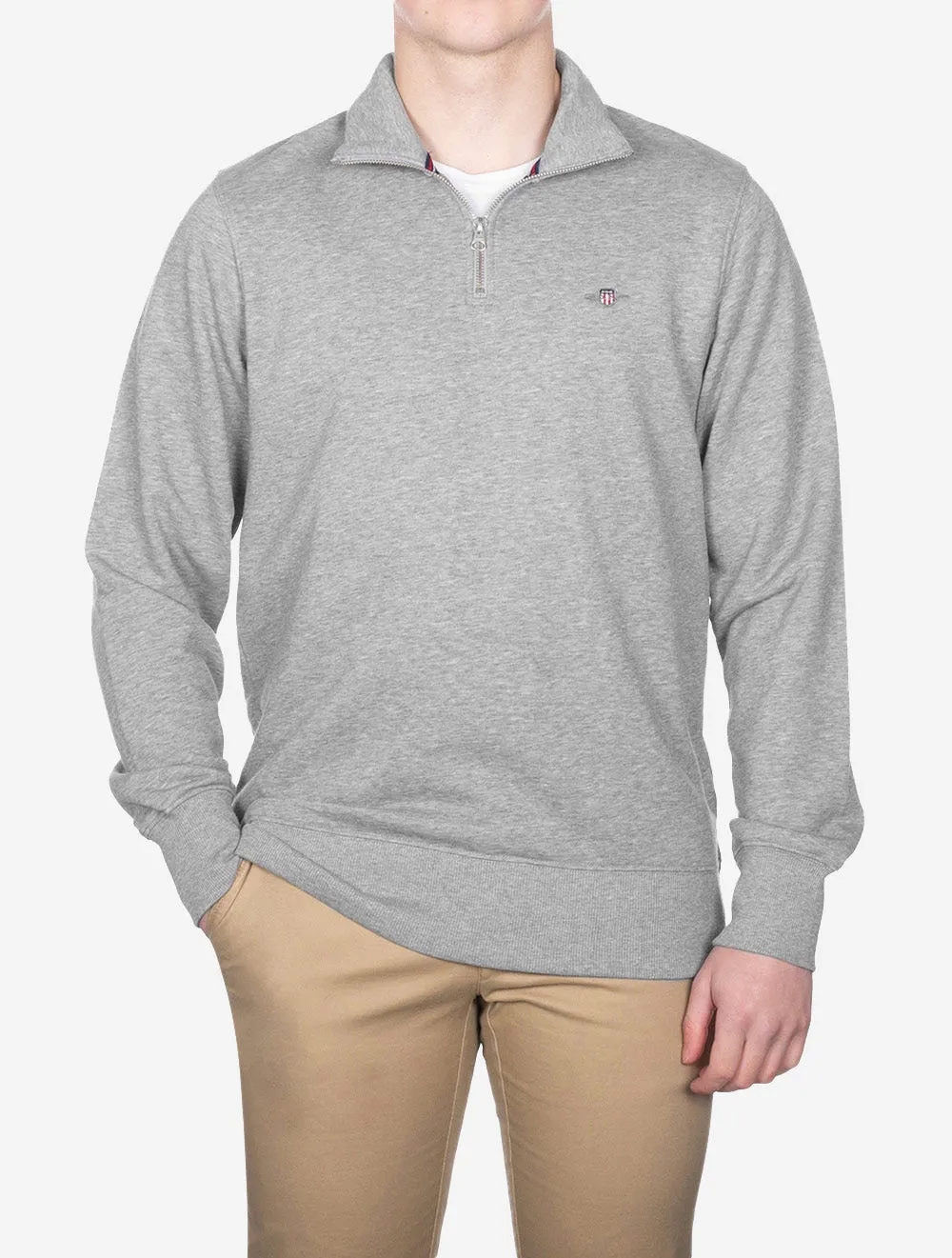 Regular Shield Halbzip-Pullover Grau Melange