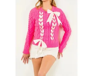 Ribbon-Pullover in Rosa