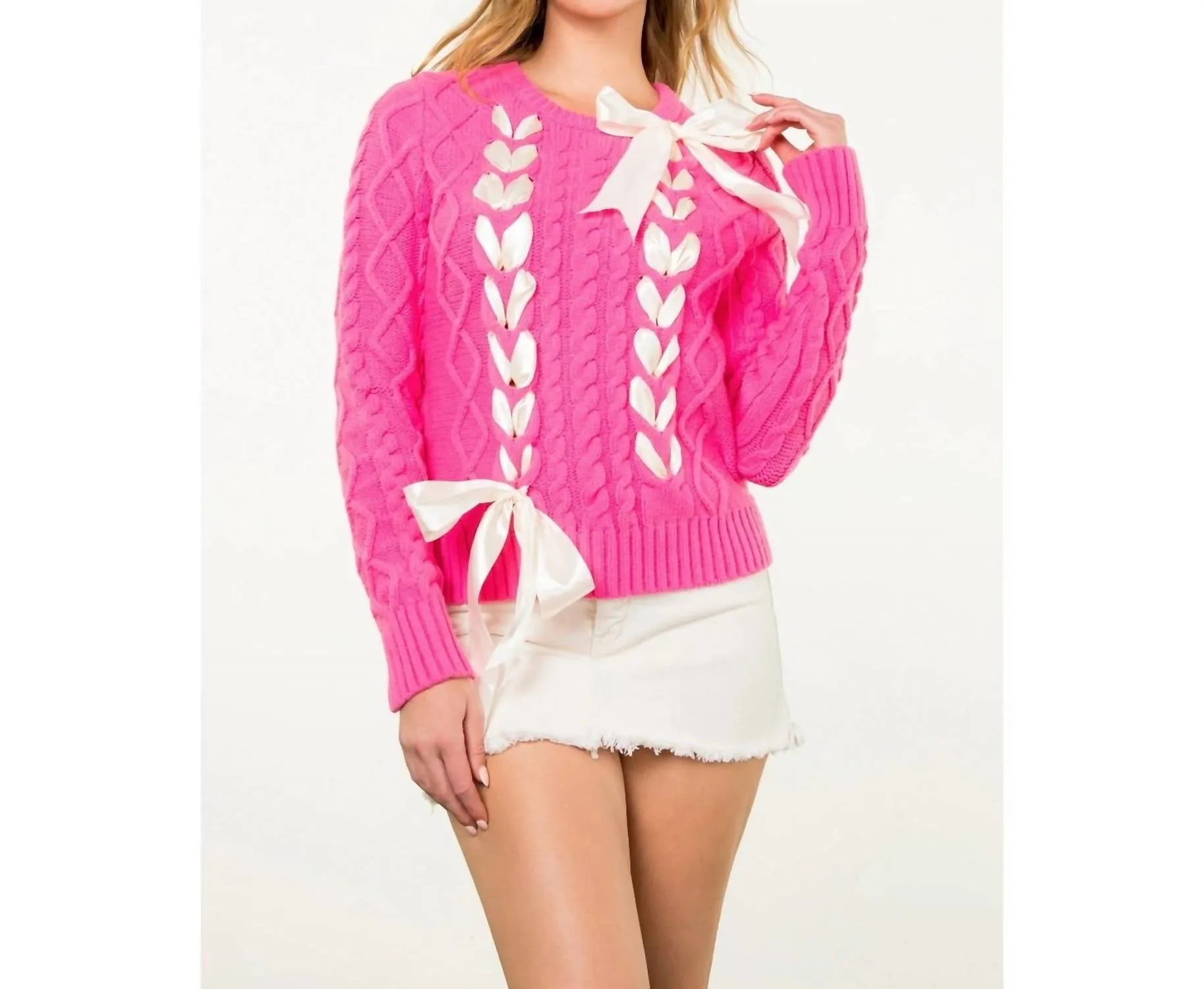 Ribbon-Pullover in Rosa