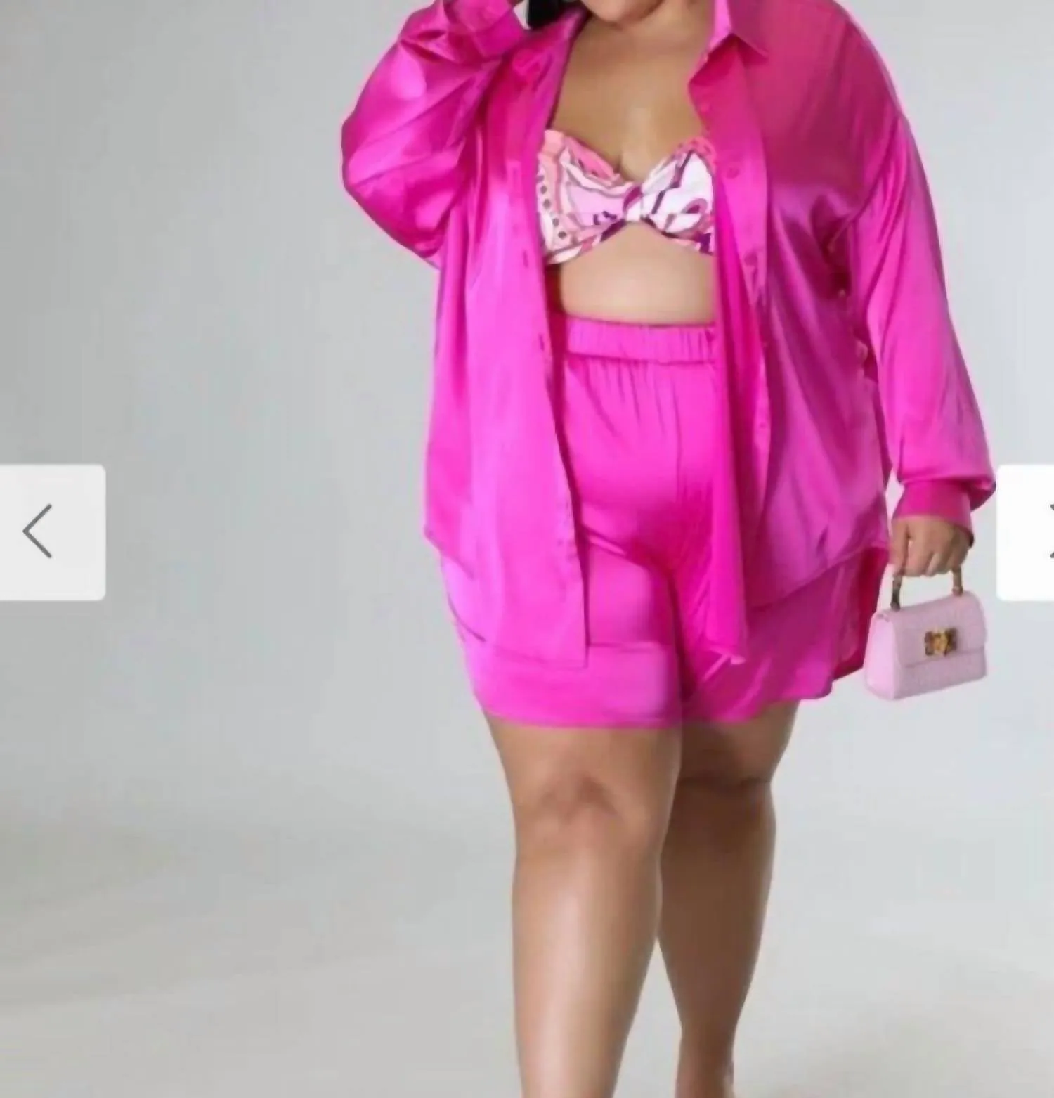Satin Kurviger Shorts-Set in Rosa