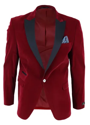 Weinroter Samt Ein-Knopf-Jackett Smoking Blazer