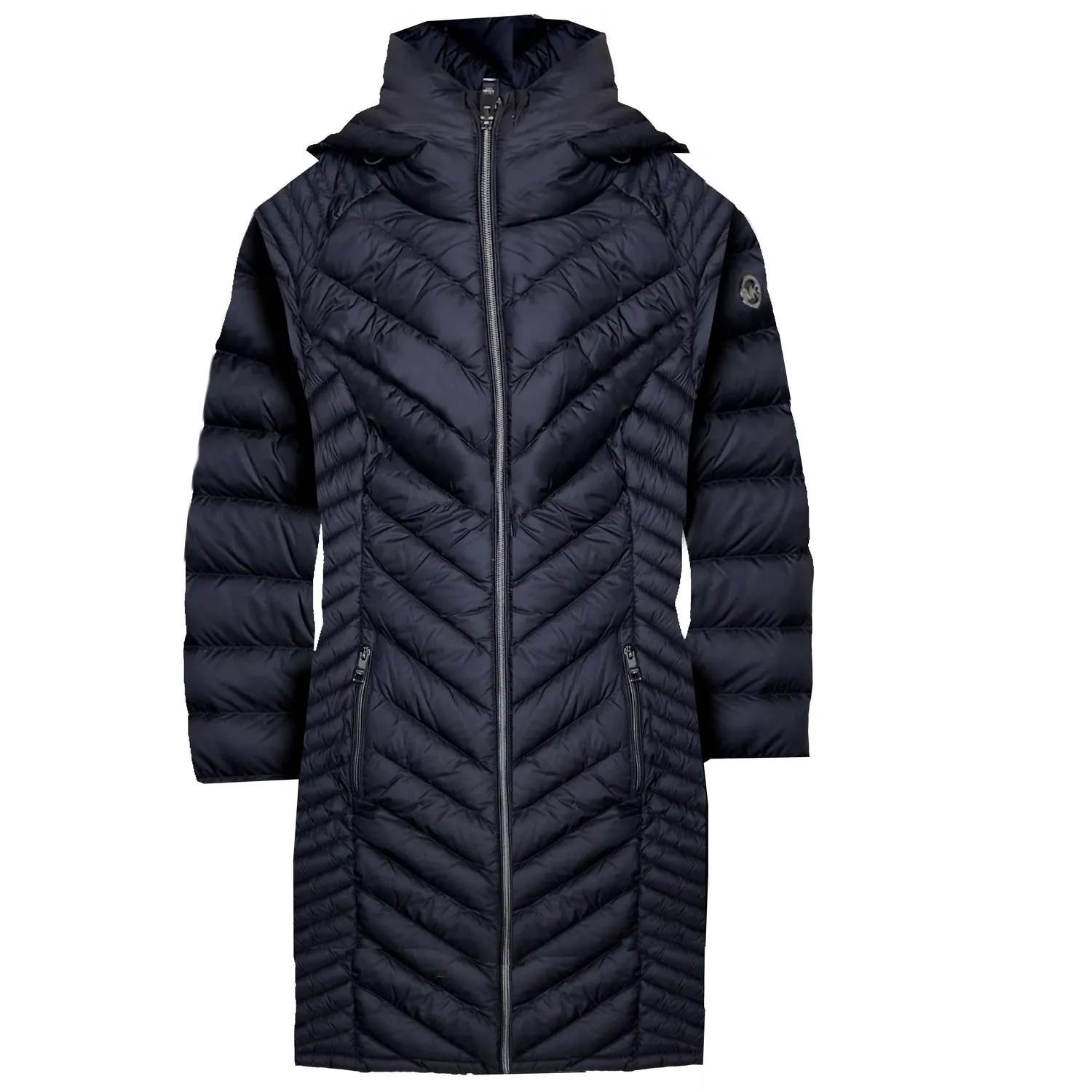 Damen-Chevron-Doppelschicht-Reißverschluss-Mantel in Schwarz, packbar