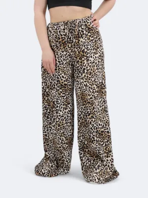 Damen-Satinhose mit Leopardenmuster, Beige/Schwarz