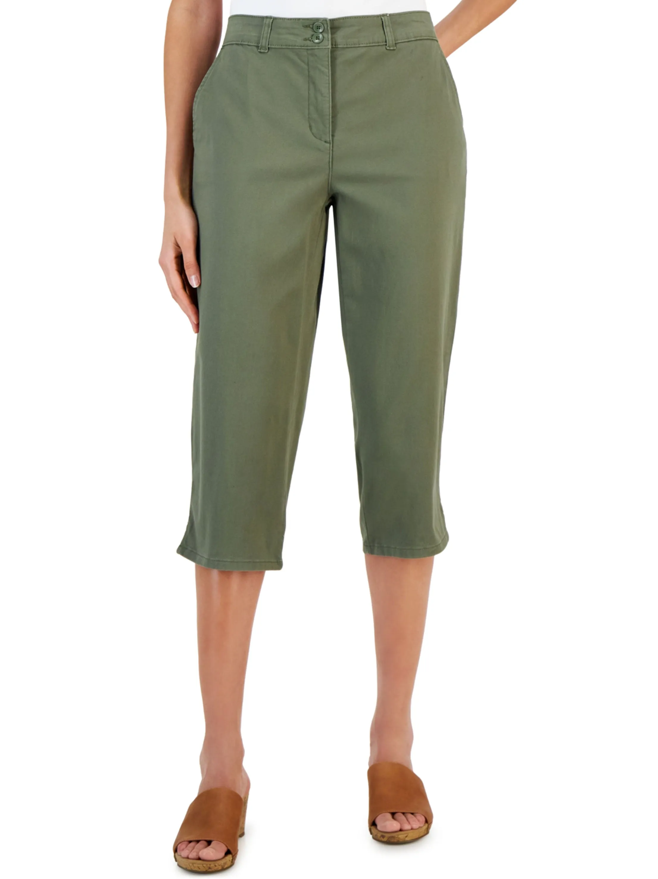 Damen einfache Capri-Hose, Olivgrün