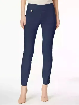Damen Einfache Bundfaltenhose, Marineblau