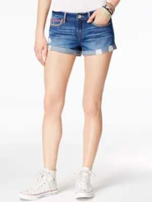 Damen-Denimshorts mit Rissen, Blau