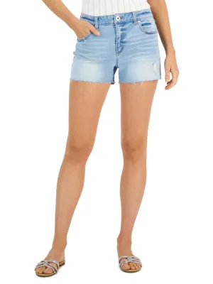 Damen Jeansshorts mit Used-Optik und ausgefransten Säumen, Hellblau