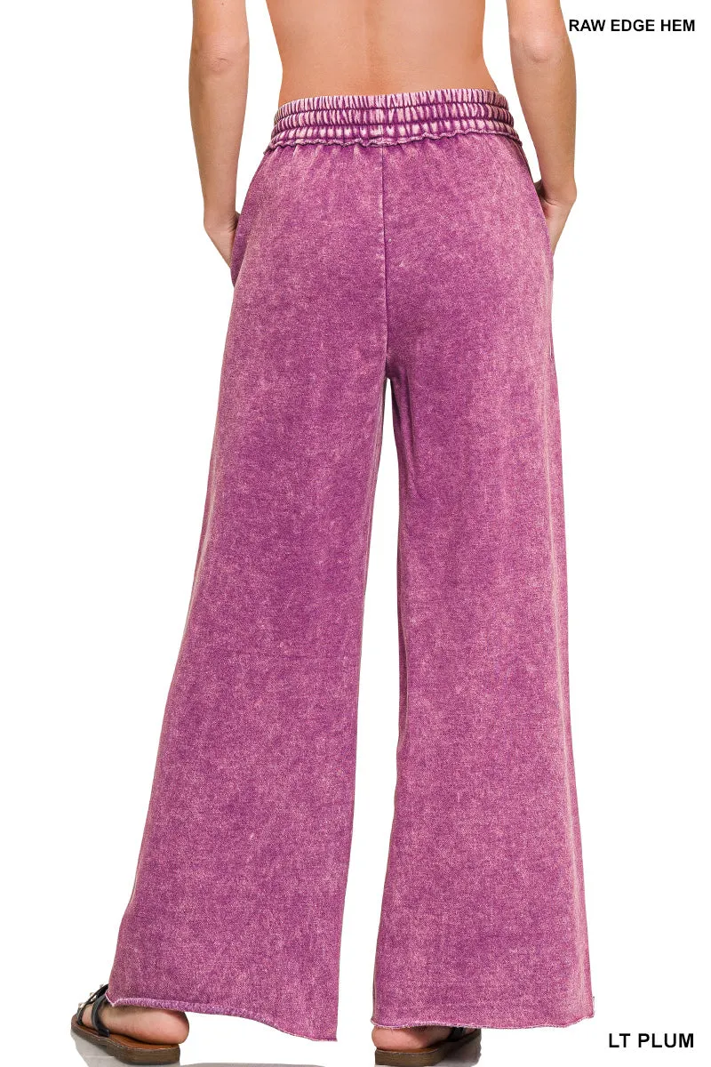 Zenana Acid-Gewaschener Fleece Palazzo Jogginghose OPW-4343Y