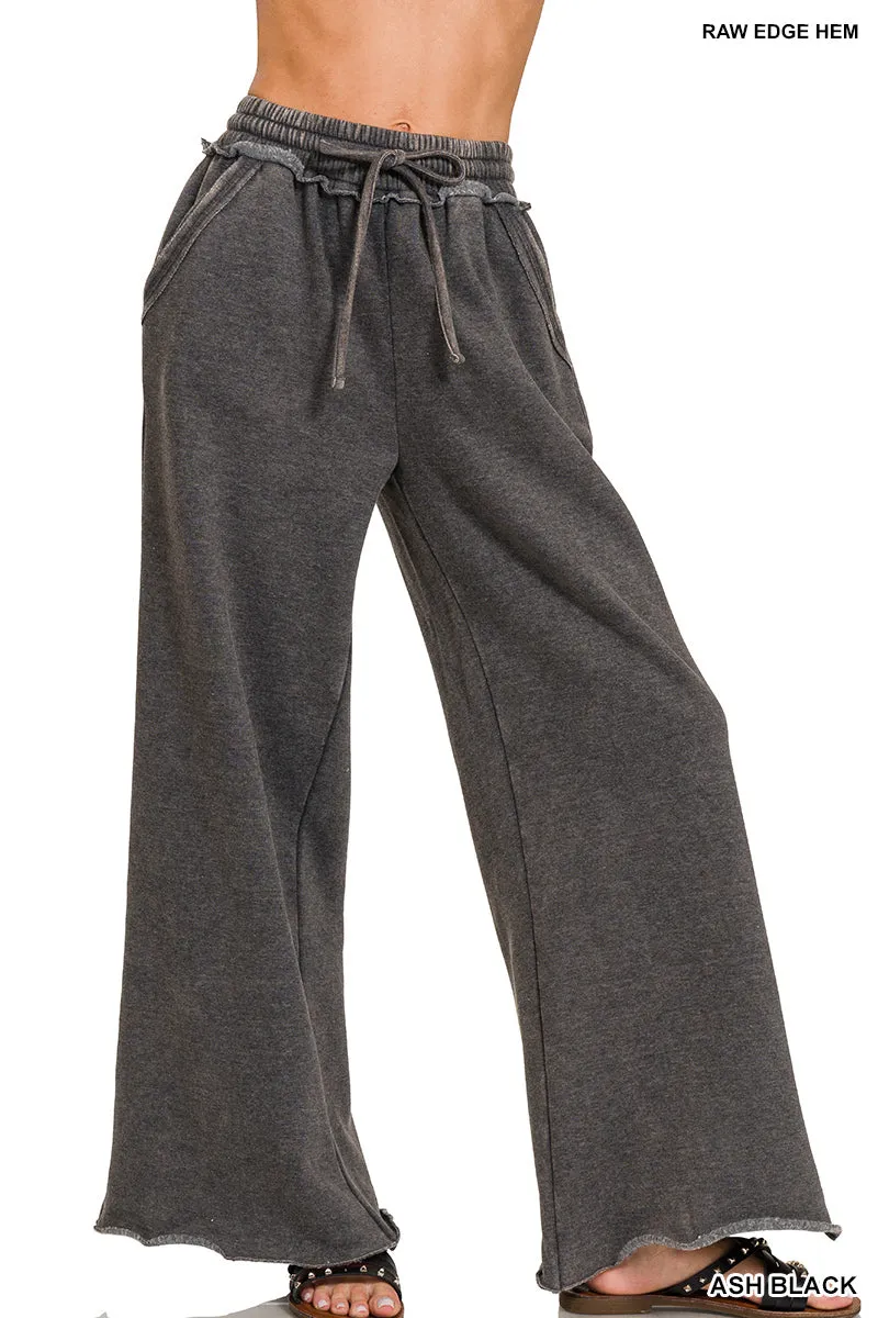 Zenana Acid-Gewaschener Fleece Palazzo Jogginghose OPW-4343Y