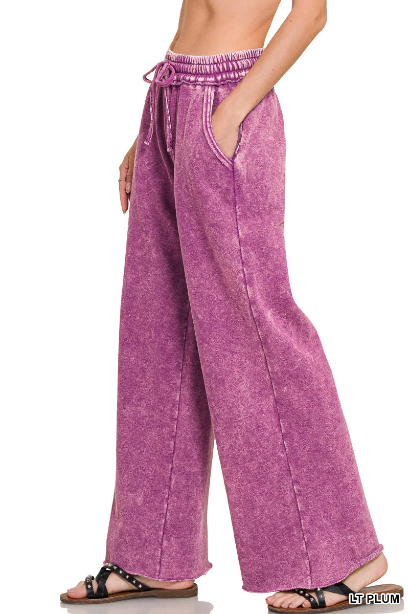 Zenana Acid-Gewaschener Fleece Palazzo Jogginghose OPW-4343Y