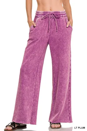 Zenana Acid-Gewaschener Fleece Palazzo Jogginghose OPW-4343Y