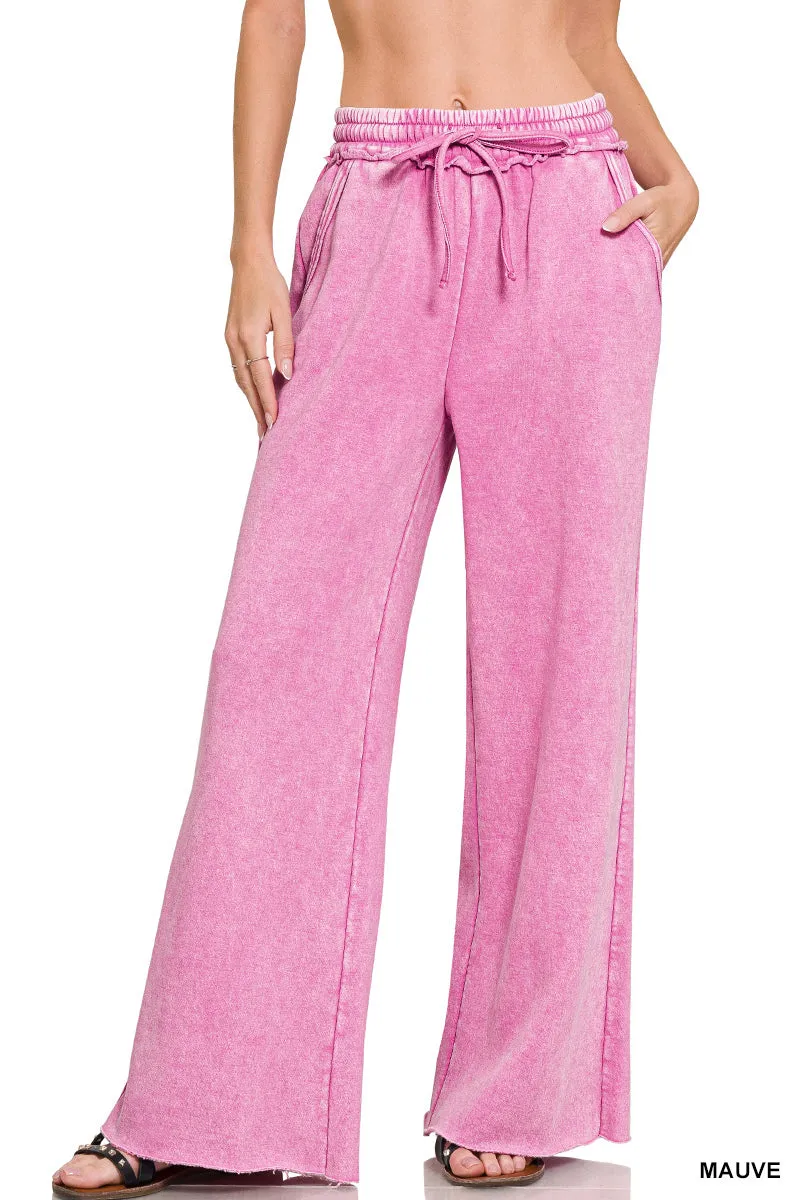 Zenana Acid-Gewaschener Fleece Palazzo Jogginghose OPW-4343Y