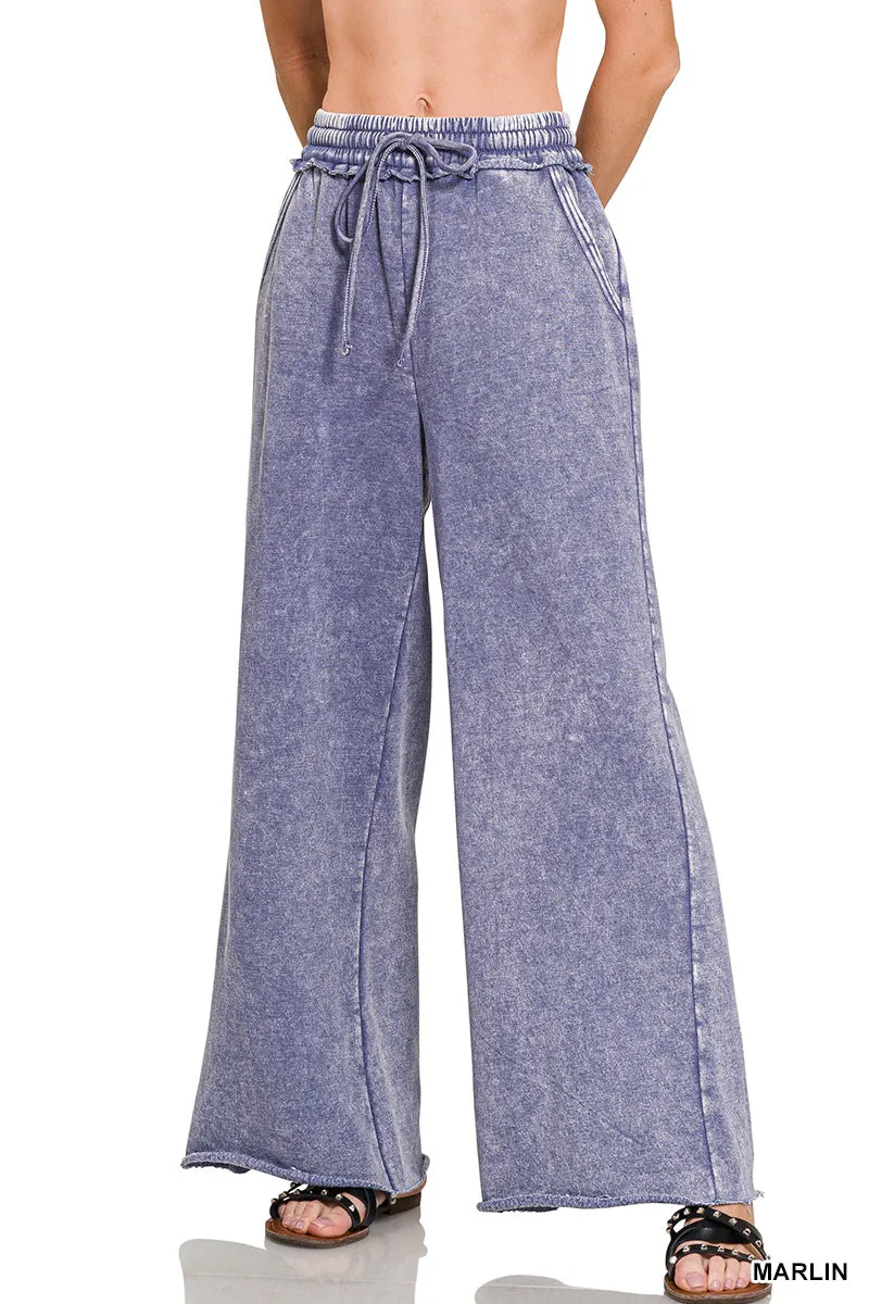 Zenana Acid-Gewaschener Fleece Palazzo Jogginghose OPW-4343Y