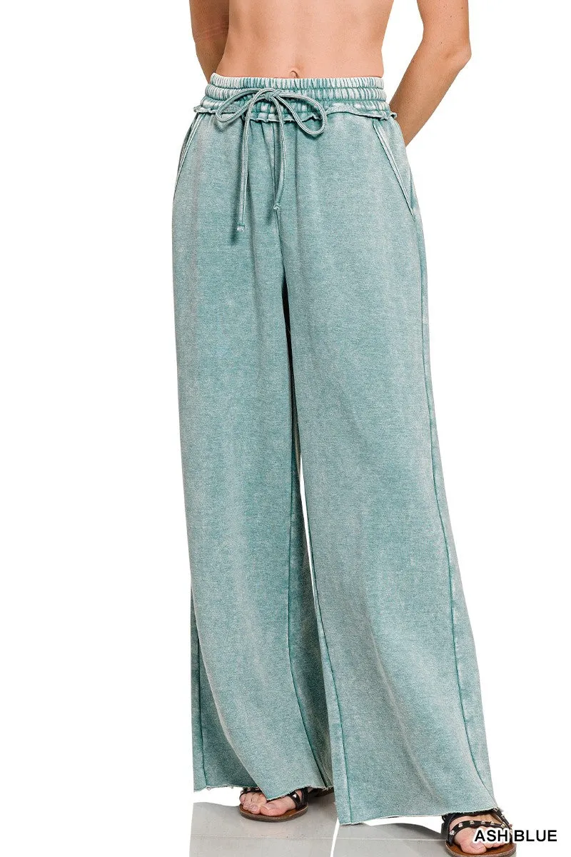 Zenana Acid-Gewaschener Fleece Palazzo Jogginghose OPW-4343Y