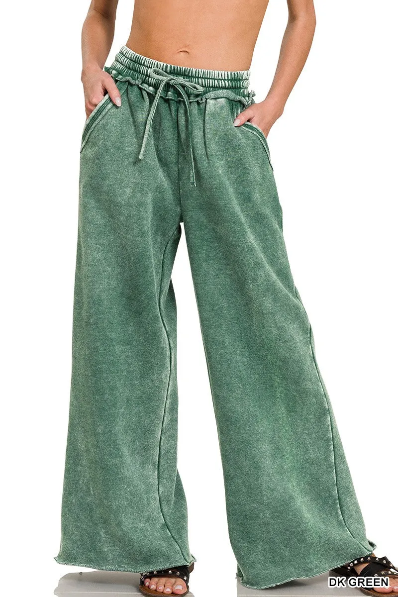 Zenana Acid-Gewaschener Fleece Palazzo Jogginghose OPW-4343Y