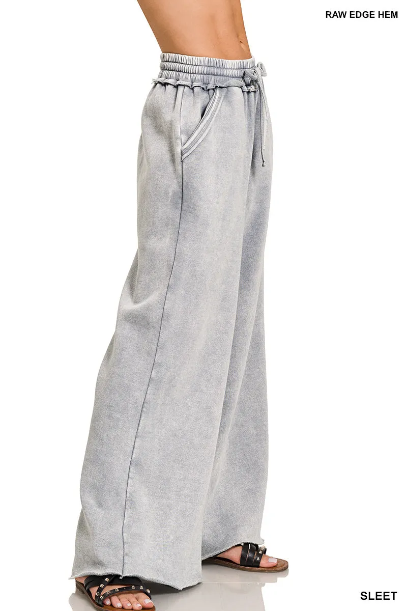 Zenana Acid-Gewaschener Fleece Palazzo Jogginghose OPW-4343Y