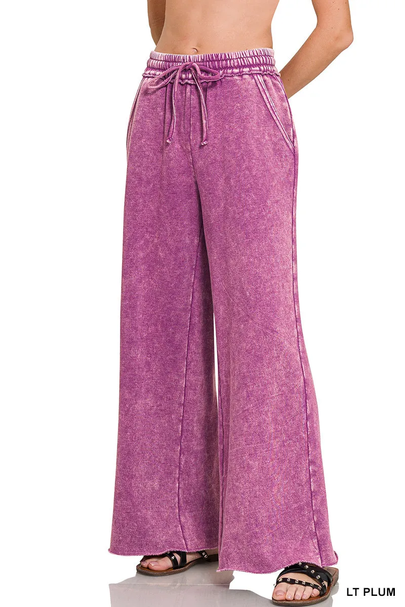 Zenana Acid-Gewaschener Fleece Palazzo Jogginghose OPW-4343Y