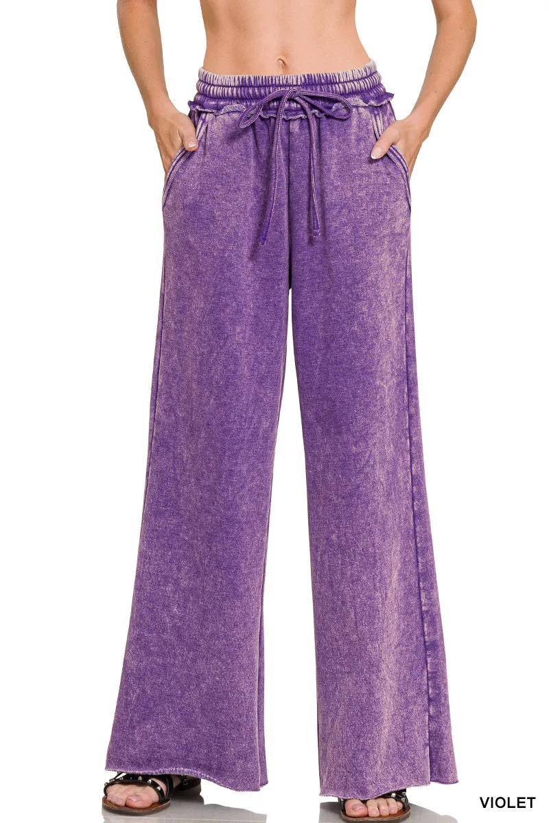 Zenana Acid-Gewaschener Fleece Palazzo Jogginghose OPW-4343Y
