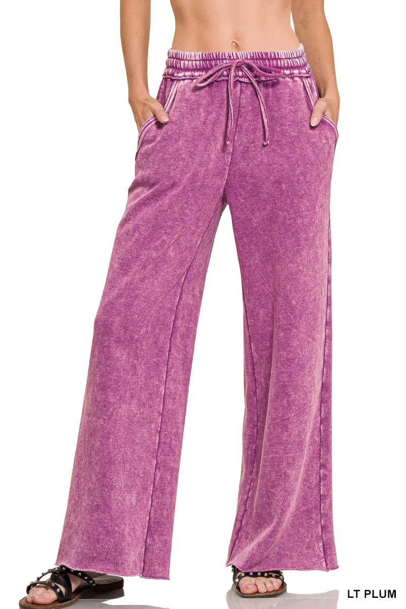 Zenana Acid-Gewaschener Fleece Palazzo Jogginghose OPW-4343Y